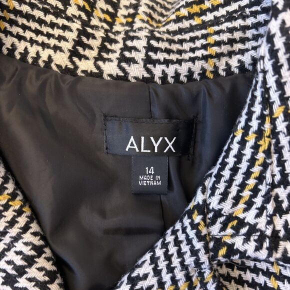 ALYX Women's Herringbone Jacket Coat Sz 14 Black White Yellow Double Breasted - Picture 7 of 10